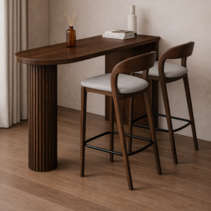 Masif Ahşap Koyu Ceviz Modern Bar Masası – Flüt Ayaklı, El Yapımı Tasarım Masif Ahşap Koyu Ceviz Modern Bar Masası – Flüt Ayaklı, El Yapımı Tasarım