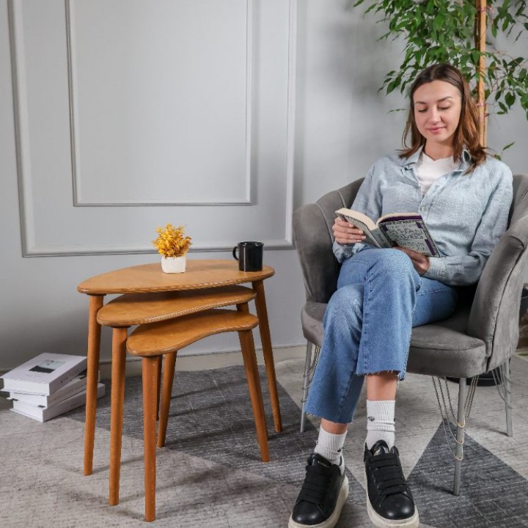 Meşe Doğal Ahşap Zigon Sehpa 3'lü Set, Modern Masif Yan Sehpa Yeni Nesil Dekor Meşe Doğal Ahşap Zigon Sehpa 3'lü Set, Modern Masif Yan Sehpa Yeni Nesil Dekor