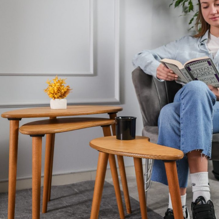 Meşe Doğal Ahşap Zigon Sehpa 3'lü Set, Modern Masif Yan Sehpa Yeni Nesil Dekor Meşe Doğal Ahşap Zigon Sehpa 3'lü Set, Modern Masif Yan Sehpa Yeni Nesil Dekor