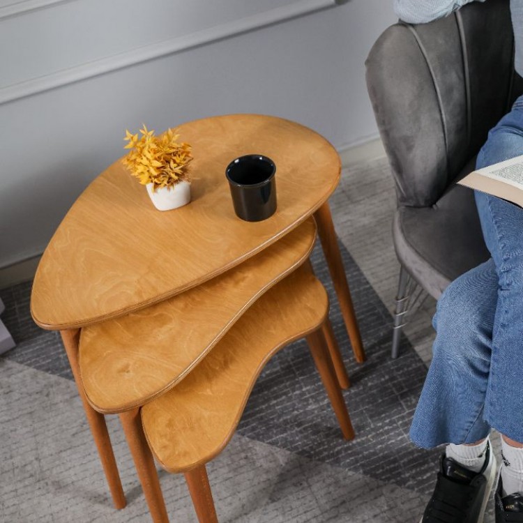 Meşe Doğal Ahşap Zigon Sehpa 3'lü Set, Modern Masif Yan Sehpa Yeni Nesil Dekor Meşe Doğal Ahşap Zigon Sehpa 3'lü Set, Modern Masif Yan Sehpa Yeni Nesil Dekor