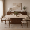 Modern Traverten Yemek Masası Ceviz Ahşap Ayaklı 160x90 cm Oval Tasarım Modern Traverten Yemek Masası Ceviz Ahşap Ayaklı 160x90 cm Oval Tasarım