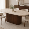 Modern Traverten Yemek Masası Ceviz Ahşap Ayaklı 160x90 cm Oval Tasarım Modern Traverten Yemek Masası Ceviz Ahşap Ayaklı 160x90 cm Oval Tasarım