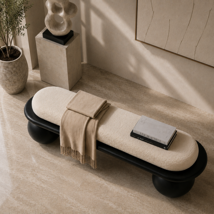 Masif Kayın Ağacı Bench Puf 150 cm – Döşemeli Top Ayaklı Antre ve Yatak Odası Oturma Bankı Masif Kayın Ağacı Bench Puf 150 cm – Döşemeli Top Ayaklı Antre ve Yatak Odası Oturma Bankı