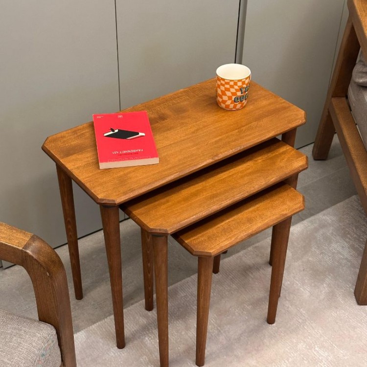 Ceviz Masif Doğal Ahşap Zigon Sehpa 3'lü Set, Modern Masif Yan Sehpa Dikdörtgen Ceviz Masif Doğal Ahşap Zigon Sehpa 3'lü Set, Modern Masif Yan Sehpa Dikdörtgen