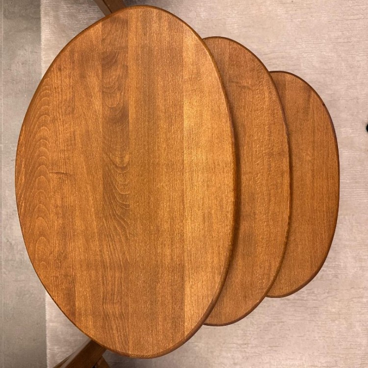 Ceviz Masif Doğal Ahşap Zigon Sehpa 3'lü Set, Modern Masif Yan Sehpa Oval Ceviz Masif Doğal Ahşap Zigon Sehpa 3'lü Set, Modern Masif Yan Sehpa Oval