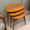 Ceviz Masif Doğal Ahşap Zigon Sehpa 3'lü Set, Modern Masif Yan Sehpa Oval Ceviz Masif Doğal Ahşap Zigon Sehpa 3'lü Set, Modern Masif Yan Sehpa Oval