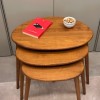 Ceviz Masif Doğal Ahşap Zigon Sehpa 3'lü Set, Modern Masif Yan Sehpa Oval Ceviz Masif Doğal Ahşap Zigon Sehpa 3'lü Set, Modern Masif Yan Sehpa Oval