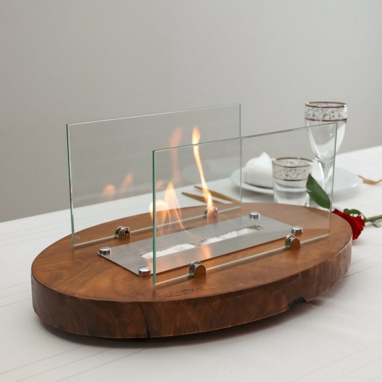 Doğal Ceviz Ağacı Masaüstü Şömine Bioethanol Luxury Oval Şömine Doğal Ceviz Ağacı Masaüstü Şömine Bioethanol Luxury Oval Şömine