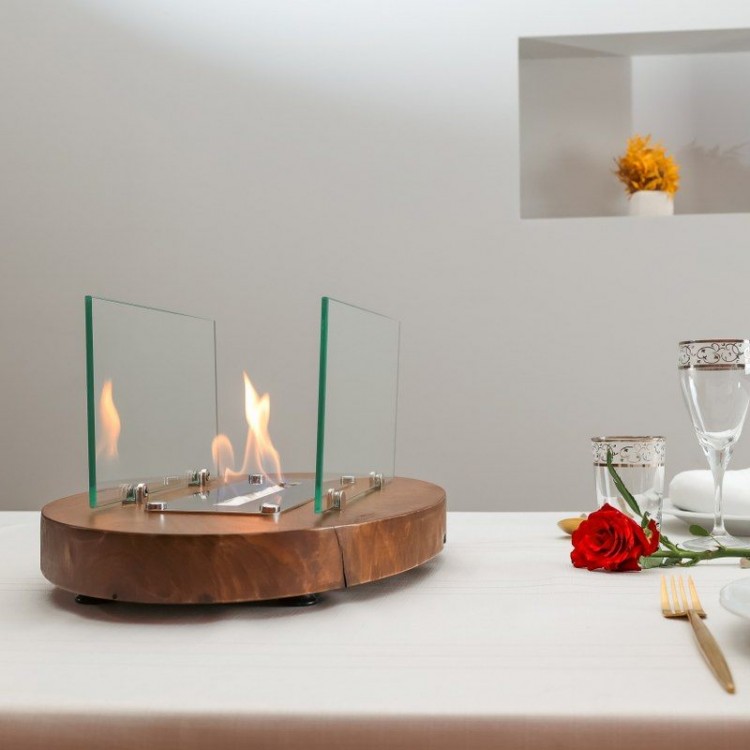 Doğal Ceviz Ağacı Masaüstü Şömine Bioethanol Luxury Oval Şömine Doğal Ceviz Ağacı Masaüstü Şömine Bioethanol Luxury Oval Şömine