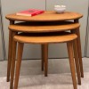 Ceviz Masif Doğal Ahşap Zigon Sehpa 3'lü Set, Modern Masif Yan Sehpa Oval Ceviz Masif Doğal Ahşap Zigon Sehpa 3'lü Set, Modern Masif Yan Sehpa Oval