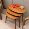 Ceviz Masif Doğal Ahşap Zigon Sehpa 3'lü Set, Modern Masif Yan Sehpa Oval Ceviz Masif Doğal Ahşap Zigon Sehpa 3'lü Set, Modern Masif Yan Sehpa Oval