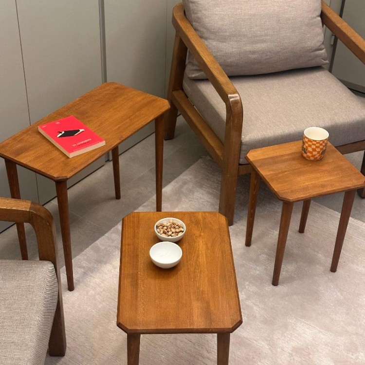 Ceviz Masif Doğal Ahşap Zigon Sehpa 3'lü Set, Modern Masif Yan Sehpa Dikdörtgen Ceviz Masif Doğal Ahşap Zigon Sehpa 3'lü Set, Modern Masif Yan Sehpa Dikdörtgen